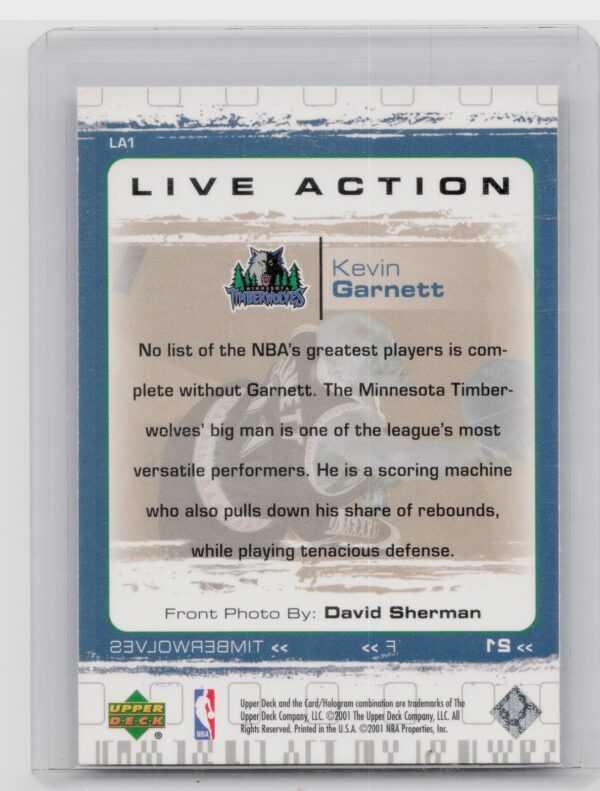 2000-01 Upper Deck Kevin Garnett #LA1 Timberwolves Live Action - Image 3