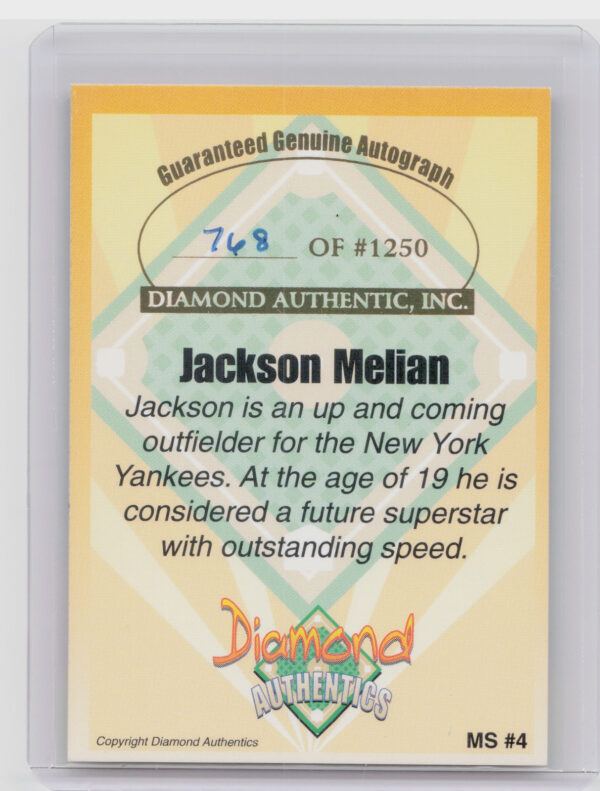 2000 Diamond Authentics Autographs Jackson Melian AU SN1250 #MS4 Bats Magnificen - Image 3