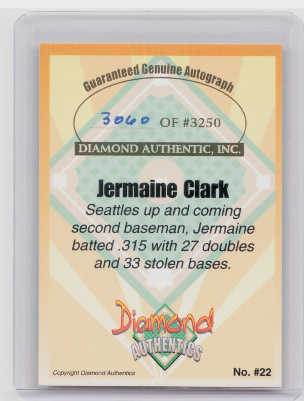 2000 Diamond Authentics Autographs Jermaine Clark AU SN3250 #22 Jethawks - Image 3