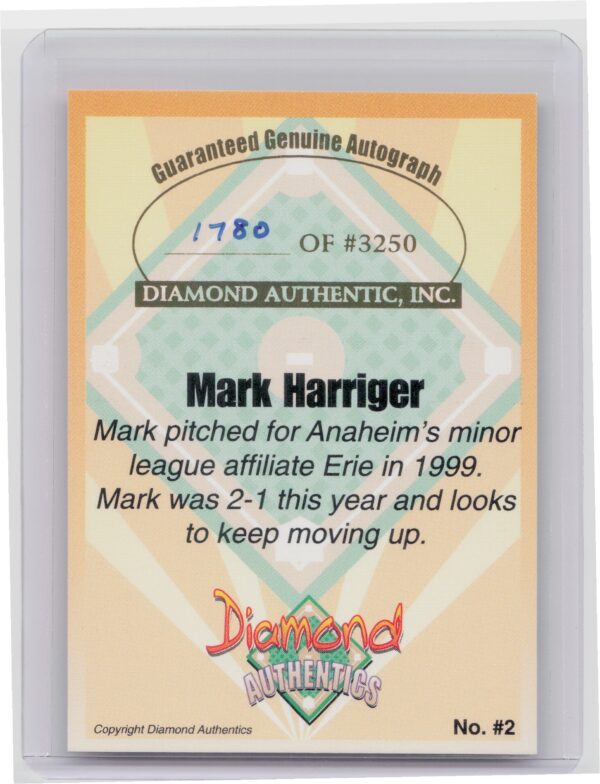 2000 Diamond Authentics Autographs Mark Harriger AU SN3250 #2 SeaWolves - Image 3