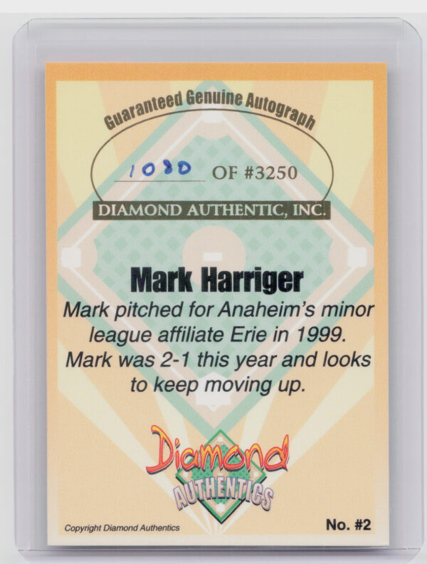 2000 Diamond Authentics Autographs Mark Harriger AU SN3250 #2 SeaWolves - Image 3
