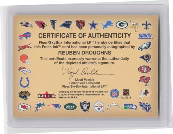 2000 Fleer Tradition Reuben Droughns AU #NNO Lions Autographics - Image 3