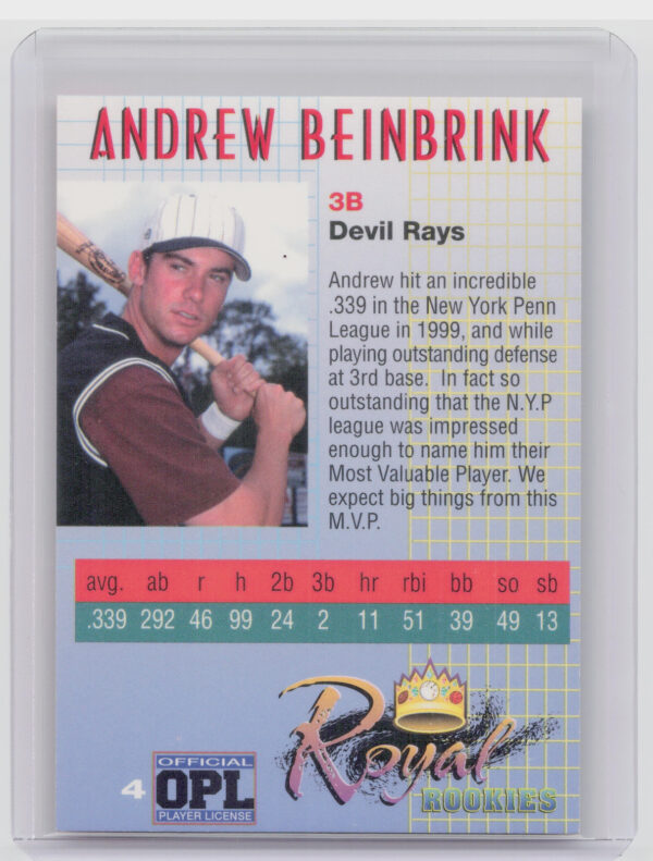 2000 Royal Rookies Andrew Beinbrink AU SN4950 #4 Rays Autographs - Image 3
