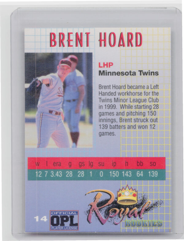 2000 Royal Rookies Brent Hoard AU SN4950 #14 Twins Autographs - Image 3
