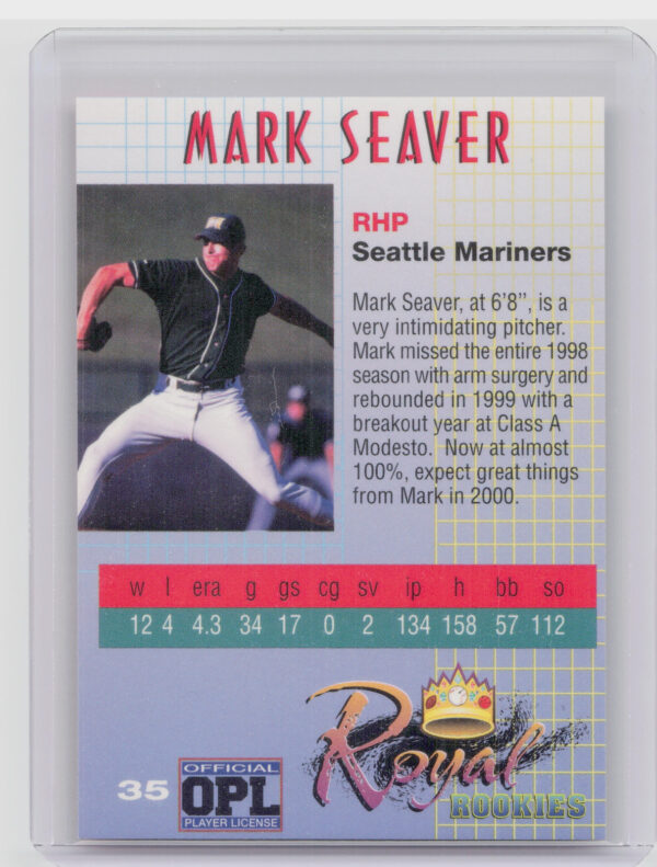 2000 Royal Rookies Mark Seaver AU SN4950 #35 Mariners Autographs - Image 3