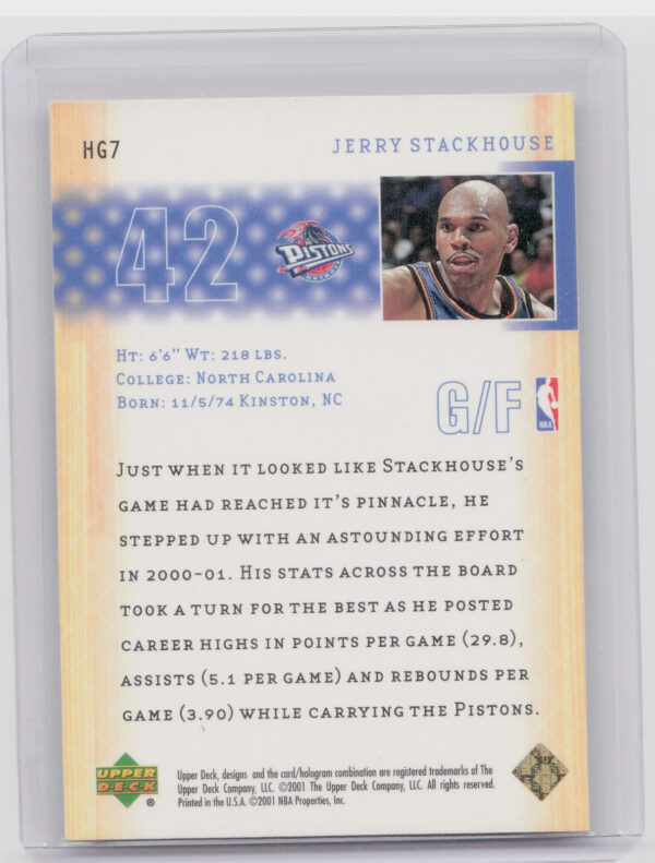 2001-02 Upper Deck Jerry Stackhouse #HG7 Pistons Higher Ground - Image 3