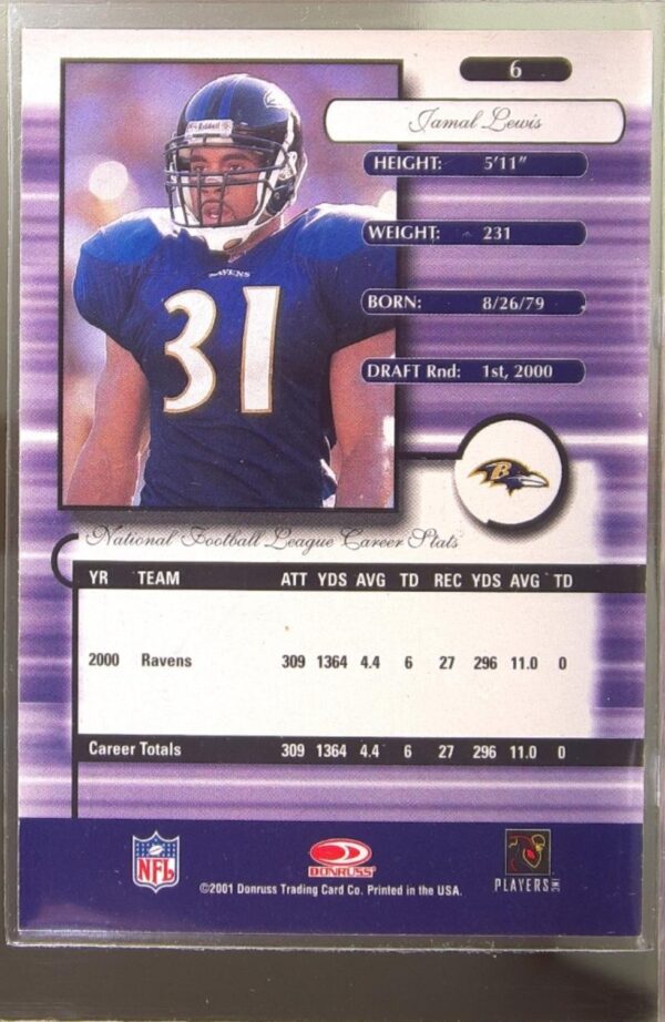 2001 Donruss Elite Jamal Lewis #6 Ravens - Image 3