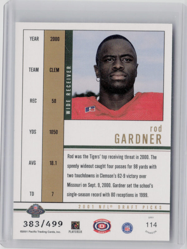 2001 Pacific Dynagon Rod Gardner AU SN499 RC #114 Tigers - Image 3