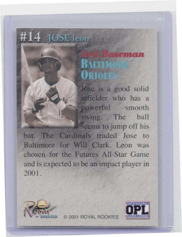 2001 Royal Rookies Throwbacks Jose Leon Auto /5950 #14 Orioles Autographs - Image 3
