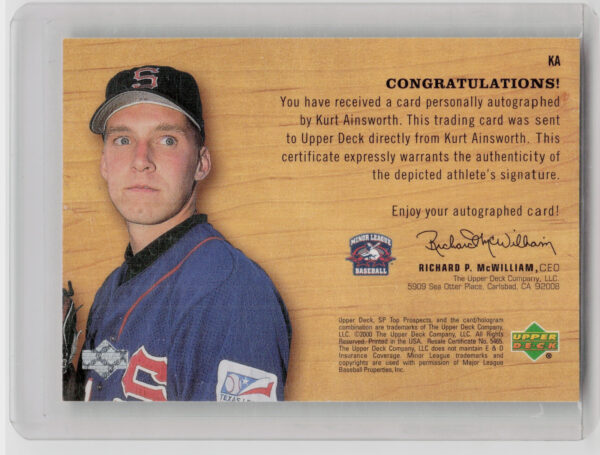 2001 SP Top Prospects Kurt Ainsworth AU #KA Captains Chirography - Image 3