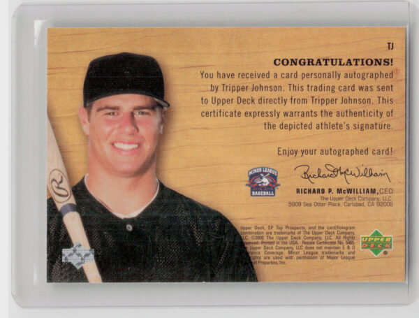 2001 SP Top Prospects Tripper Johnson AU #TJ Orioles Chirography - Image 3
