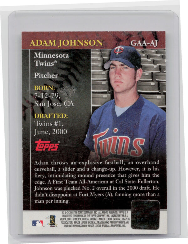 2001 Topps Adam Johnson AU #GAA-AJ Twins Golden Anniversary Autographs - Image 3