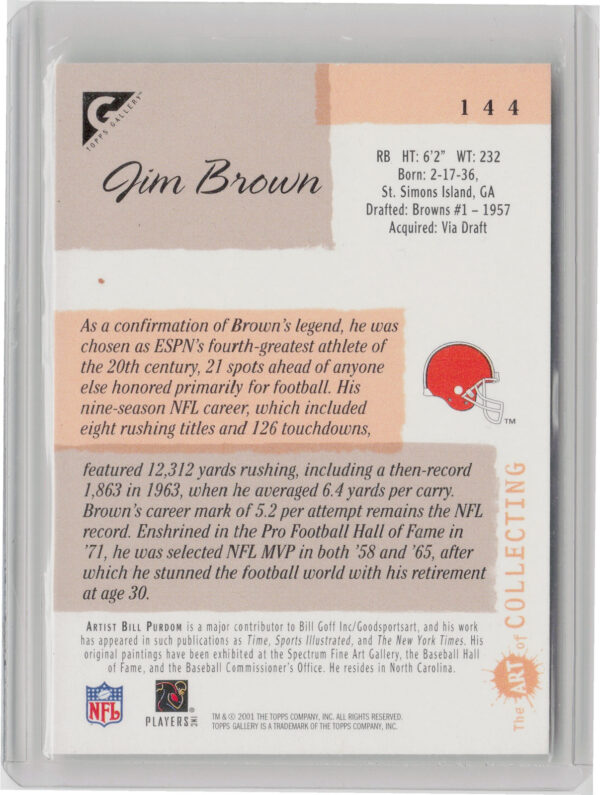 2001 Topps Gallery Jim Brown #144 Browns - Image 3