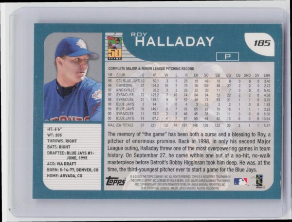 2001 Topps Roy Halladay #185 Jays - Image 3