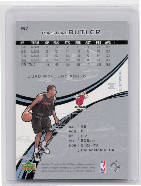 2002-03 SPx Rasual Butler RC SN2999 #157 Heat - Image 3