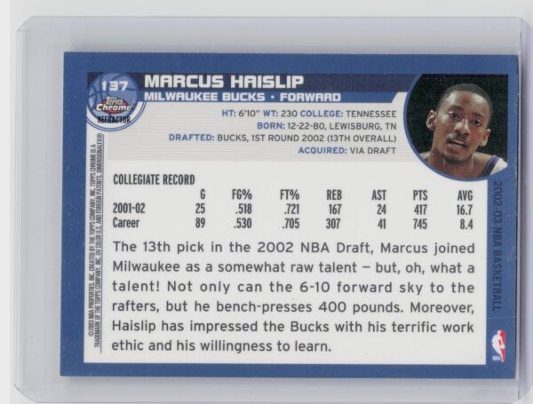 2002-03 Topps Chrome Marcus Haislip Refractors #137 Bucks - Image 3