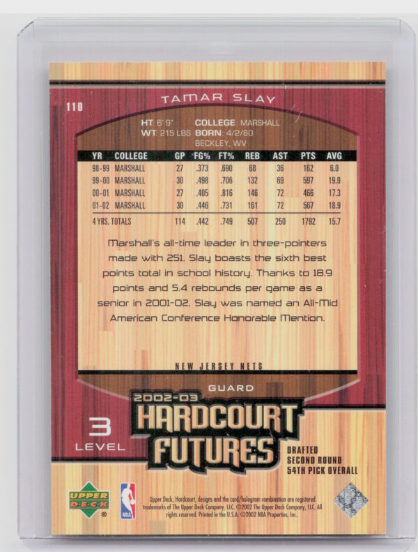 2002-03 Upper Deck Hardcourt Tamar Slay RC SN1999 #110 Nets - Image 3