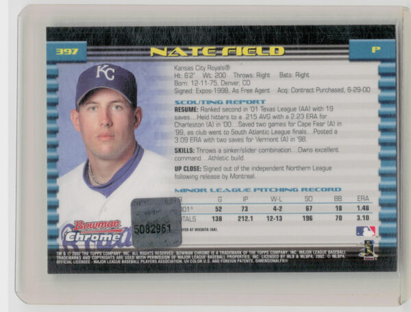 2002 Bowman Chrome Nate Field AU RC #397 Royals - Image 3