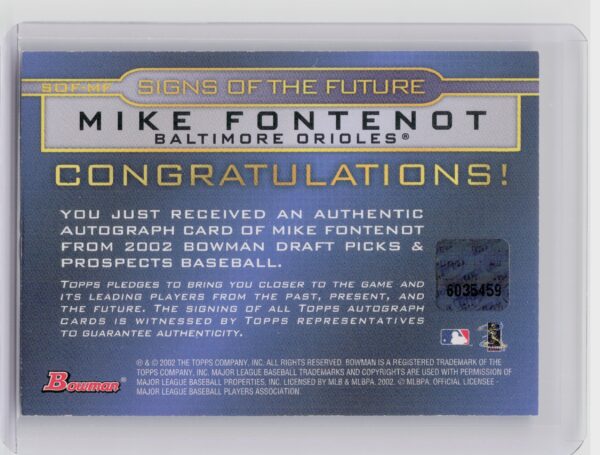 2002 Bowman Draft Picks & Prospects Mike Fontenot AU #SOF-MF Orioles Signs of th - Image 3