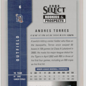 2002 Select Rookies & Prospects Andres Torres AU #6 Tigers