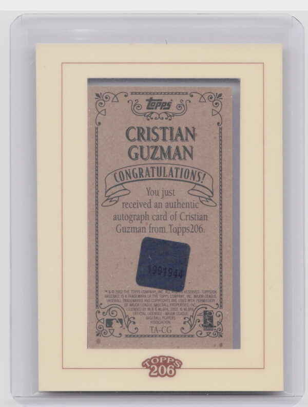 2002 Topps 206 Cristian Guzman AU #TA-CG Twins Autographs - Image 3