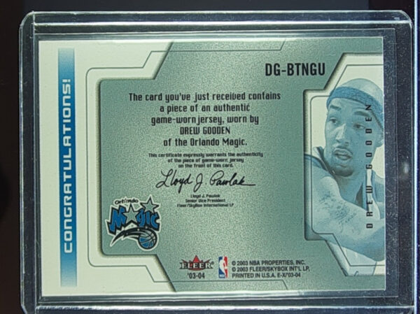 2003-04 E-X Drew Gooden SN150 MEM #DG-BTNGU Magic Behind the Numbers Game Used G - Image 3