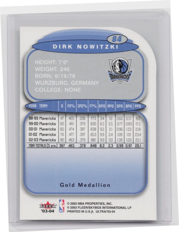2003-04 Fleer Ultra Dirk Nowitzki Gold Medallion #84 Mavericks - Image 3