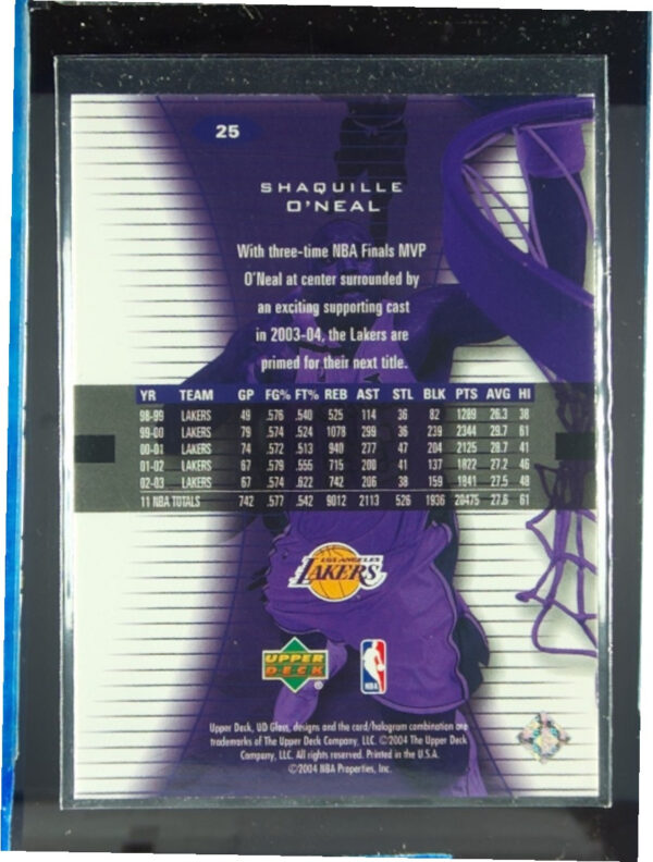 2003-04 UD Glass Shaquille O'Neal #25 Lakers - Image 3