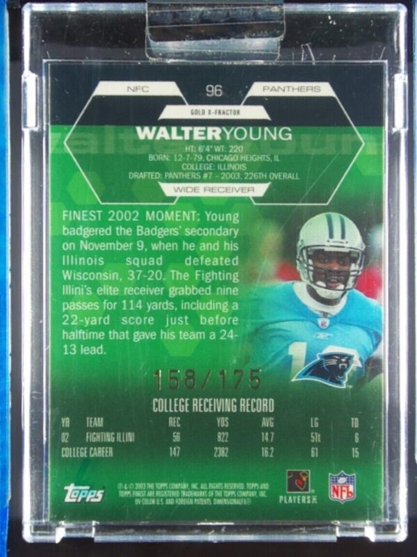 2003 Finest Walter Young Gold Xfractors SN175 #96 Panthers - Image 3