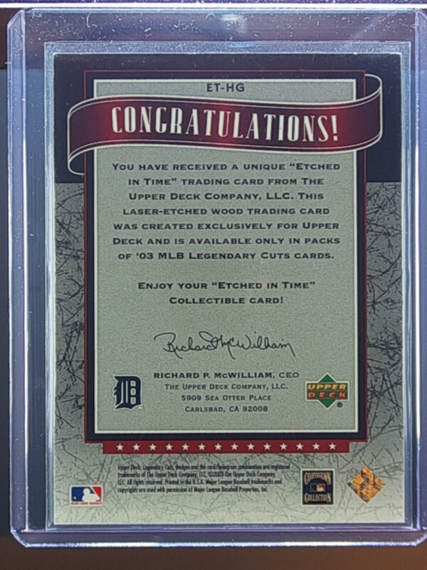 2003 SP Legendary Cuts Hank Greenberg SN175 #ET-HG Tigers Etched in Time 175 - Image 3