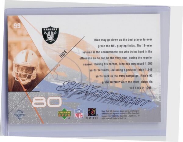 2003 SPx Jerry Rice #99 Raiders - Image 3