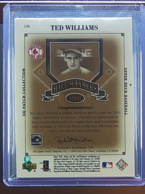 2003 UD Patch Collection Ted Williams #136 Sox - Image 3