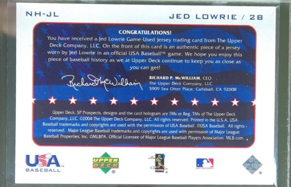 2004 SP Prospects Jed Lowrie JSY #NH-JL USA National Honors USA Jersey - Image 3