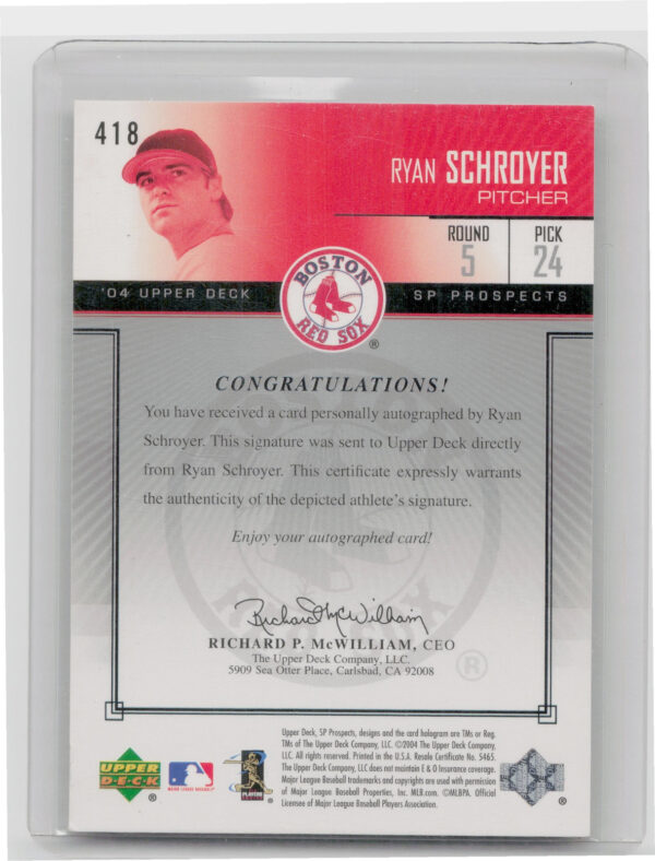 2004 SP Prospects Ryan Schroyer AU RC SN600 #418 Sox - Image 3