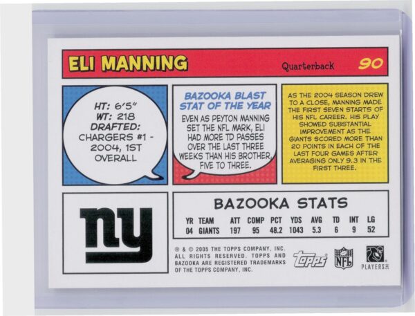 2005 Bazooka Eli Manning #90 Giants - Image 3