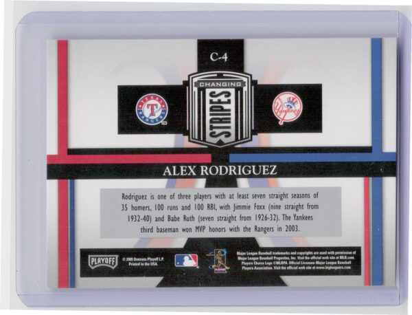 2005 Playoff Prestige Alex Rodriguez #C-4 Yankees Changing Stripes - Image 3