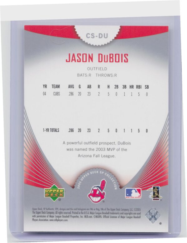 2005 SP Collection Jason Dubois /299 #CS-DU Indians SP Collection of Stars - Image 3