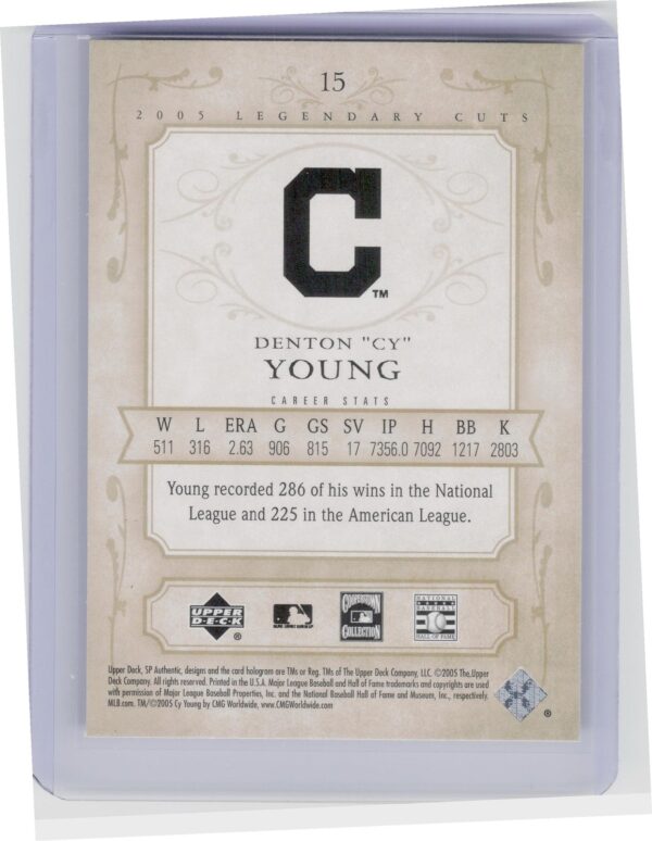 2005 SP Legendary Cuts Cy Young #15 Spiders - Image 3