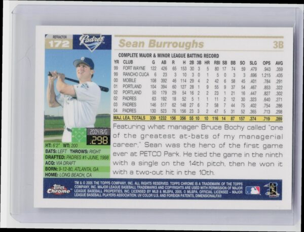 2005 Topps Chrome Sean Burroughs Refractors #172 Padres - Image 3