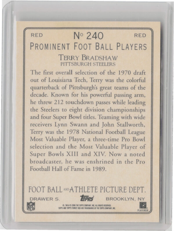 2005 Topps Turkey Red Terry Bradshaw Red #240 Steelers - Image 3