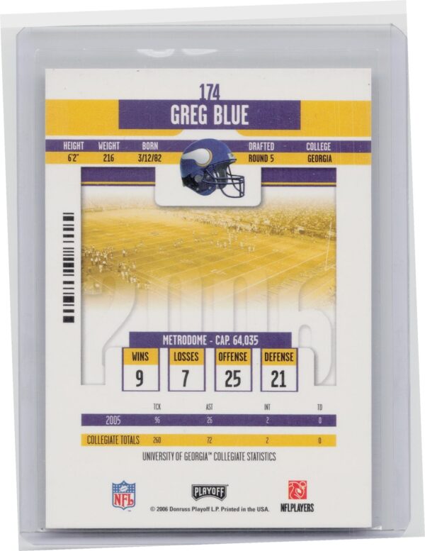 2006 Playoff Contenders Greg Blue AU RC #174 Vikings - Image 3