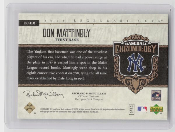2006 SP Legendary Cuts Don Mattingly /550 #BC-DM Yankees Baseball Chronology - Image 3