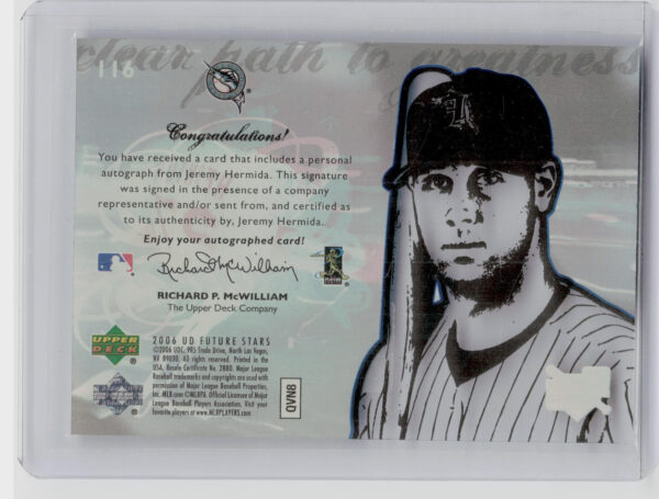 2006 Upper Deck Future Stars Jeremy Hermida AU SP #116 Marlins - Image 3