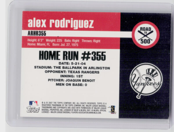 2007 Bowman Heritage Alex Rodriguez #ARHR355 Yankees Alex Rodriguez: Road to 500 - Image 3