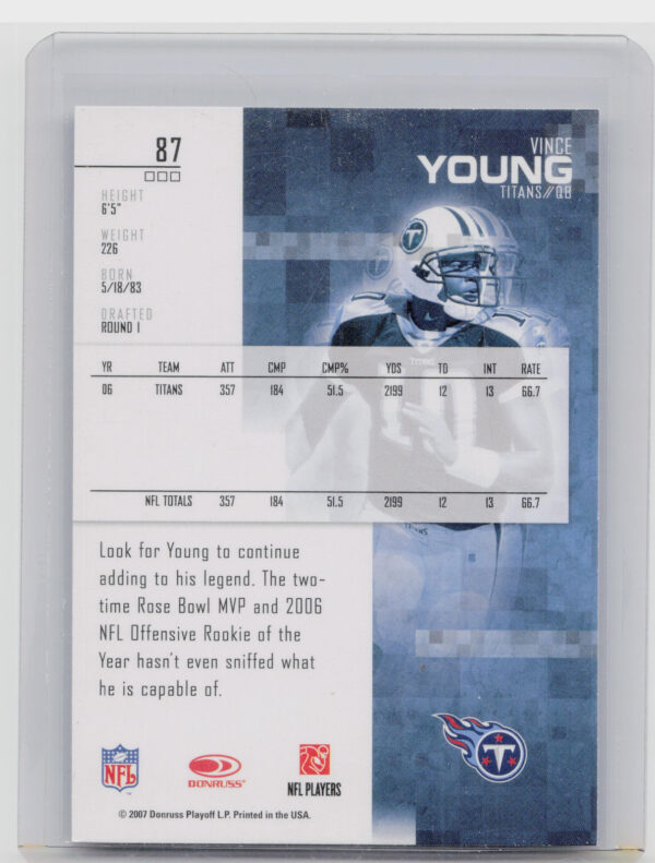 2007 Leaf Rookies & Stars Vince Young #87 Titans - Image 3