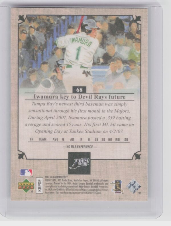 2007 Upper Deck Masterpieces Akinori Iwamura RC #68 Rays - Image 3