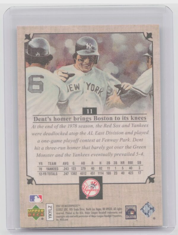 2007 Upper Deck Masterpieces Bucky Dent #11 Yankees - Image 3