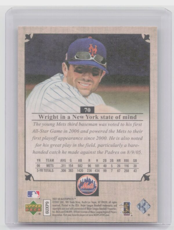 2007 Upper Deck Masterpieces David Wright #70 Mets - Image 3
