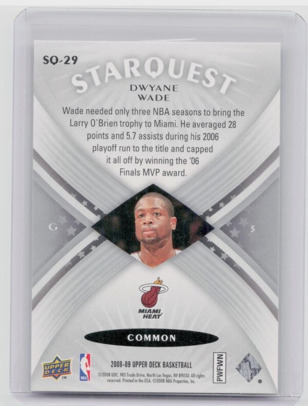 2008-09 Upper Deck Dwyane Wade #SQ-29 Heat StarQuest Common - Image 3