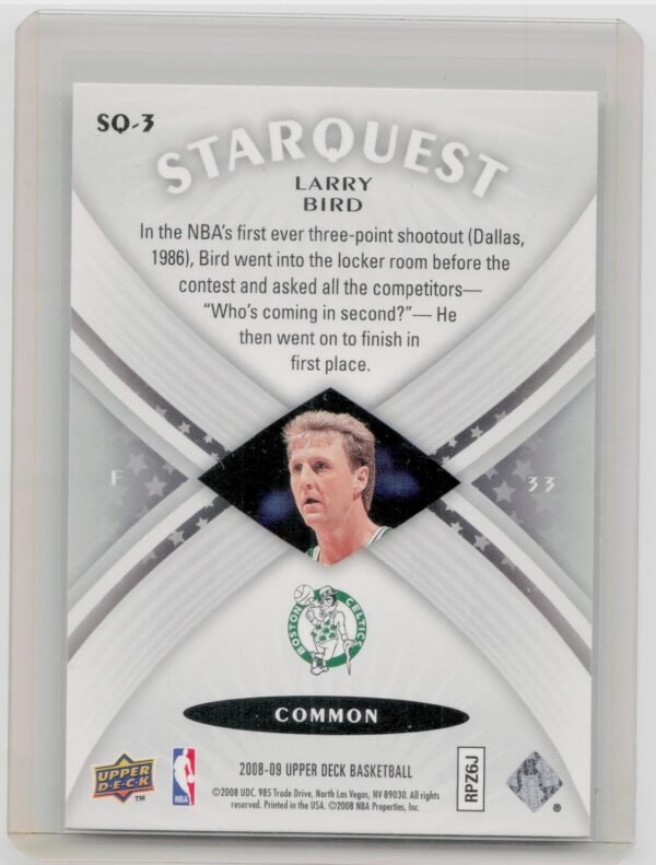 2008-09 Upper Deck Larry Bird #SQ-3 Celtics StarQuest Common - Image 3